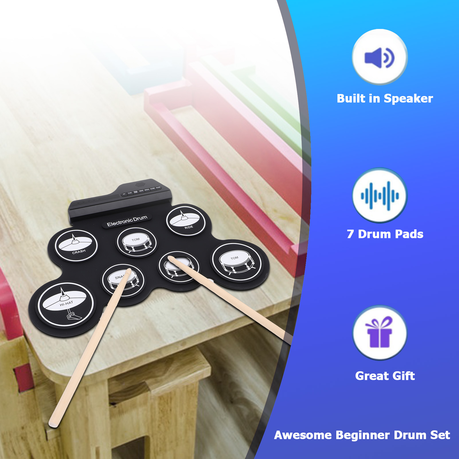 Electronic Drum Set Roll Up - Batería electrónica portátil enrollable, juego de