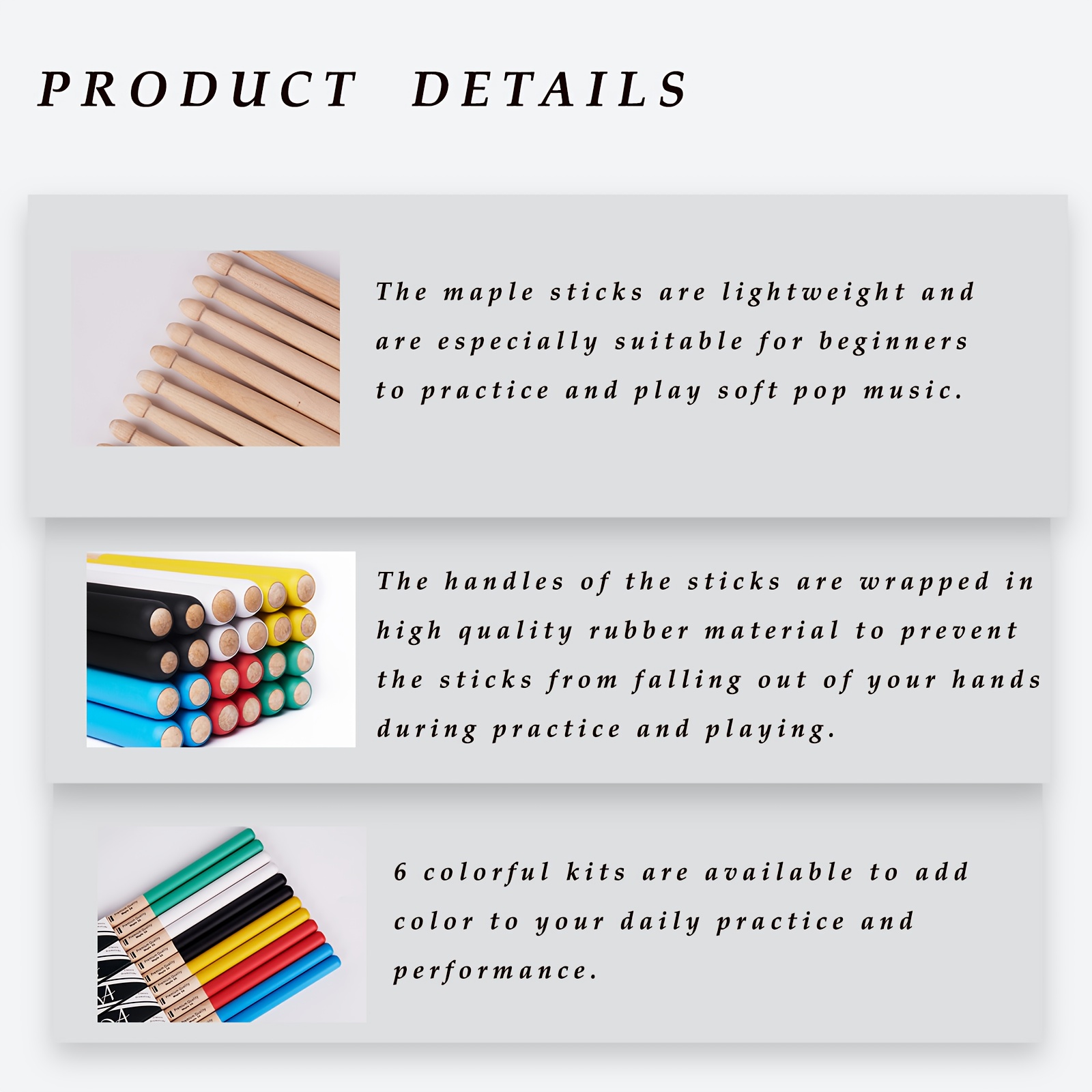 12 Pares de Baquetas Clásicas  - Drumsticks 5A Maple reseña y precio